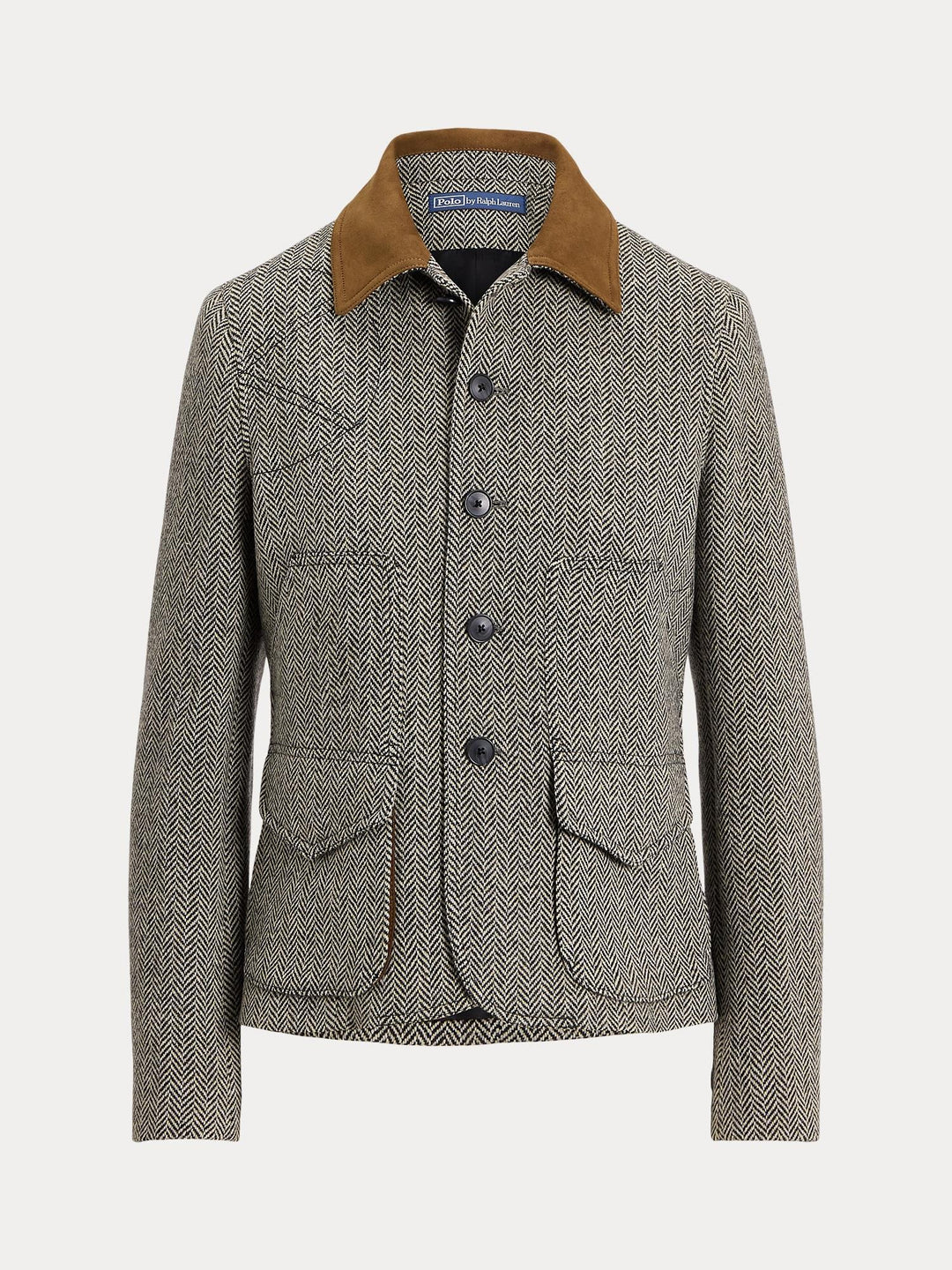Suede-Trim Herringbone Jacket