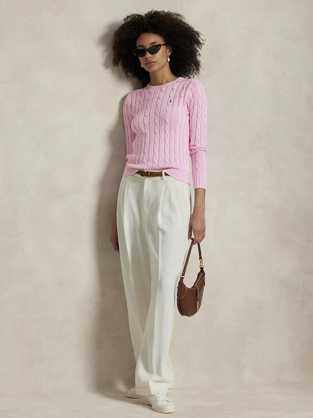 Cable knit cotton crewneck