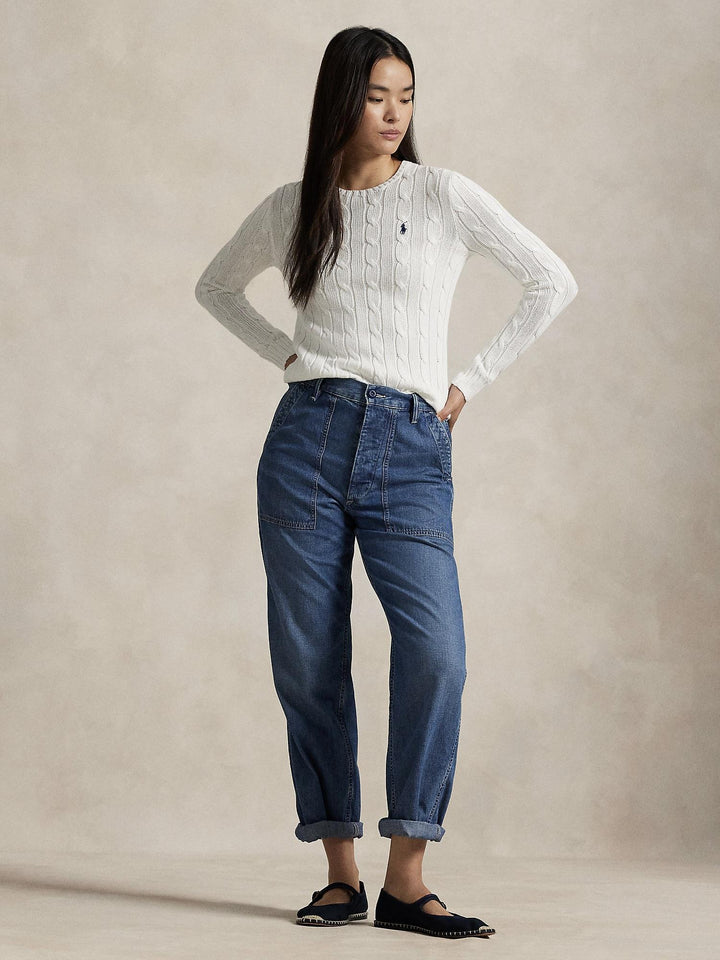 Cable knit cotton crewneck