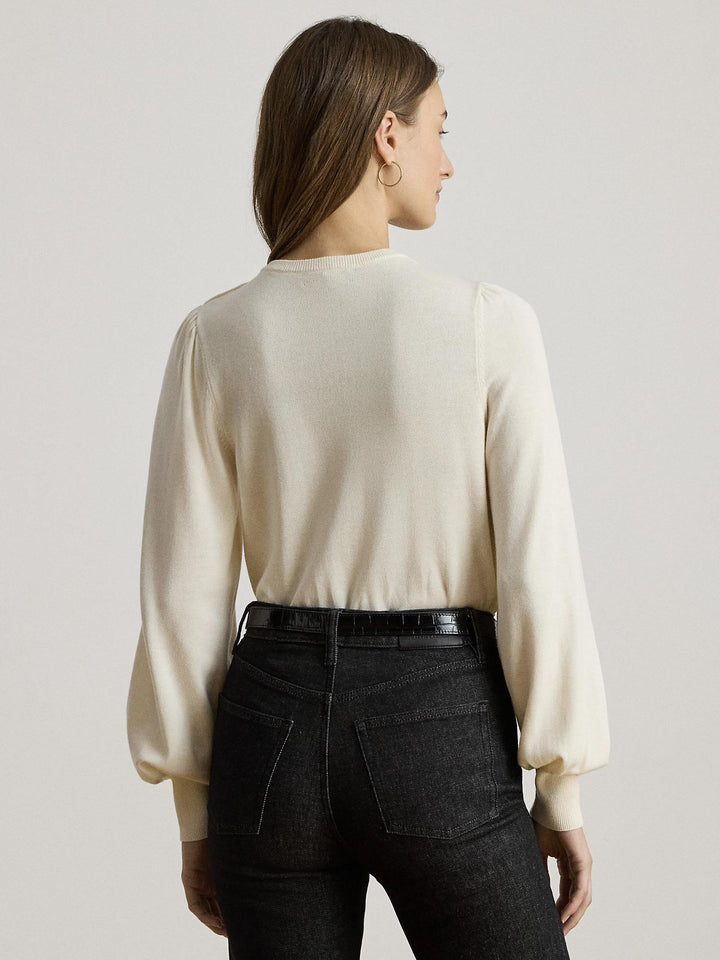 Button Trim Puff Sleeve Sweater