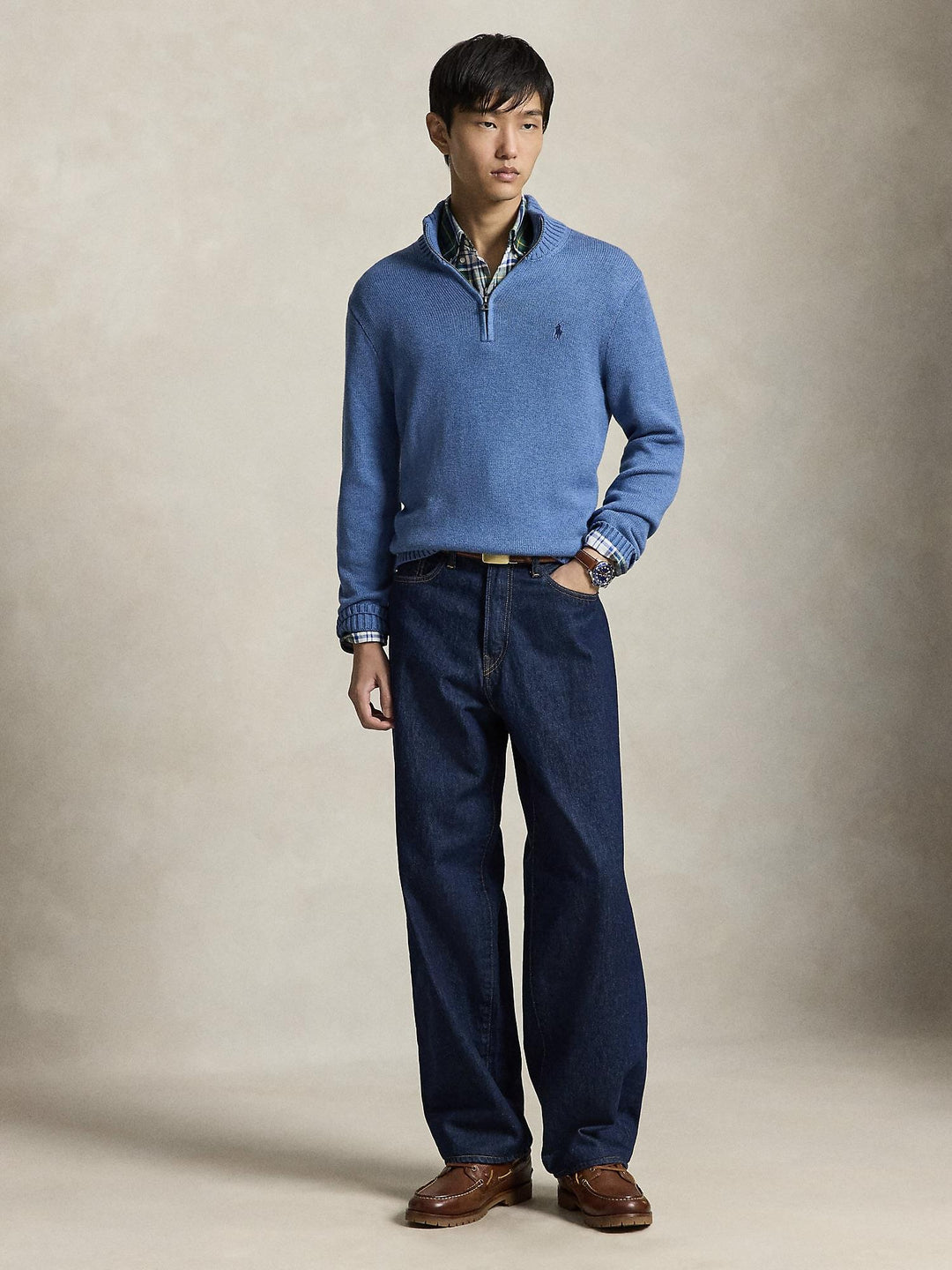 Cotton quarter zip mockneck