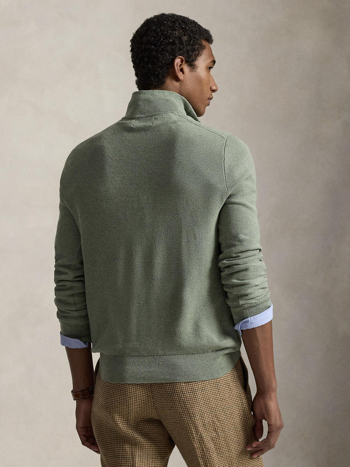 Mesh-Knit Cotton Quarter Zip Sweater