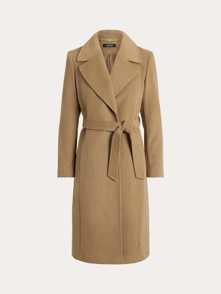 Belted wool blend wrap coat