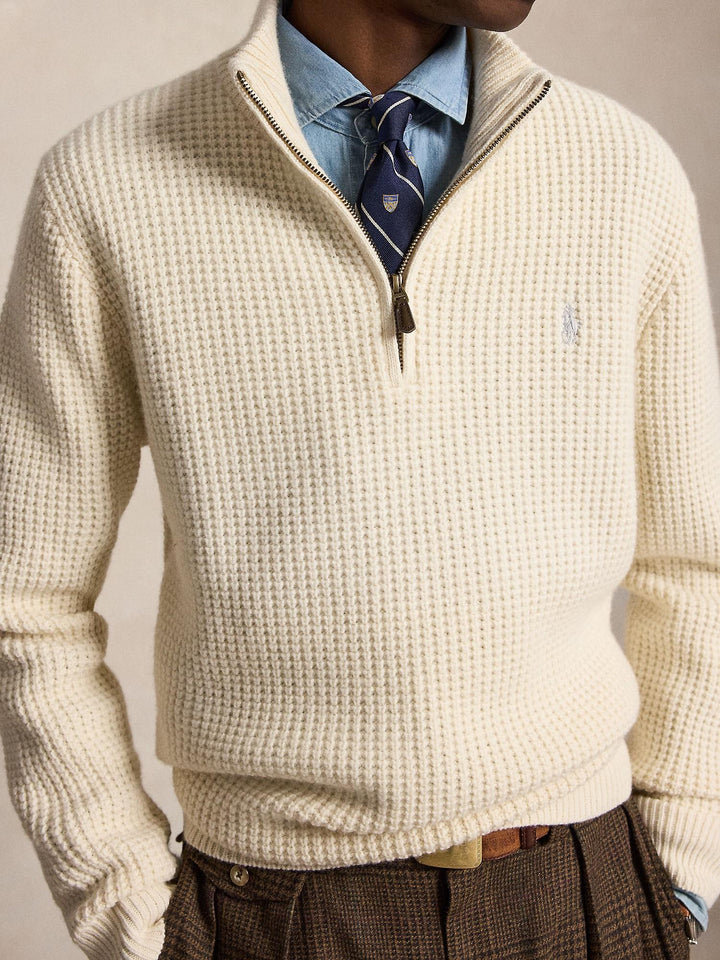 Waffle Knit Wool-Cotton Sweater