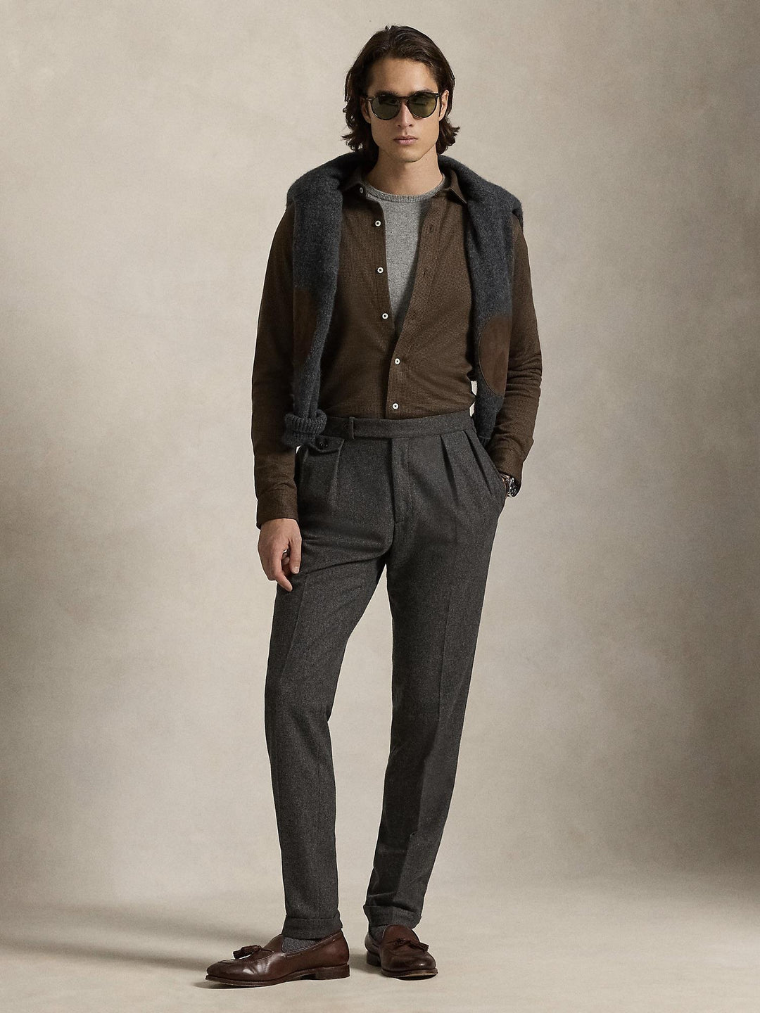 Houndstooth Jersey Spread-Collar Shirt