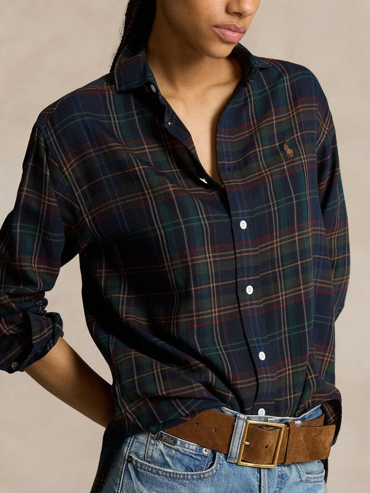 Relaxed fit plaid cotton shirt