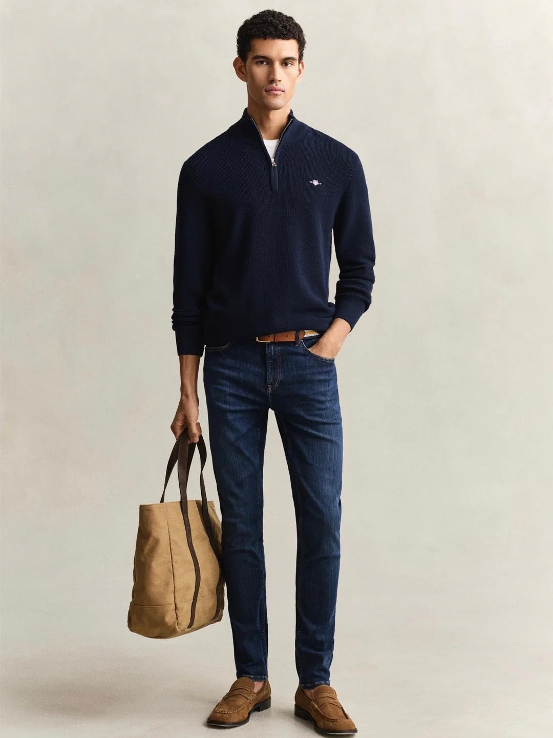 Micro Textured Cotton Half Zip