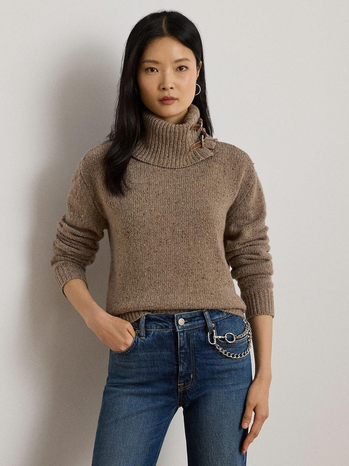 Buckle trim melange sweater