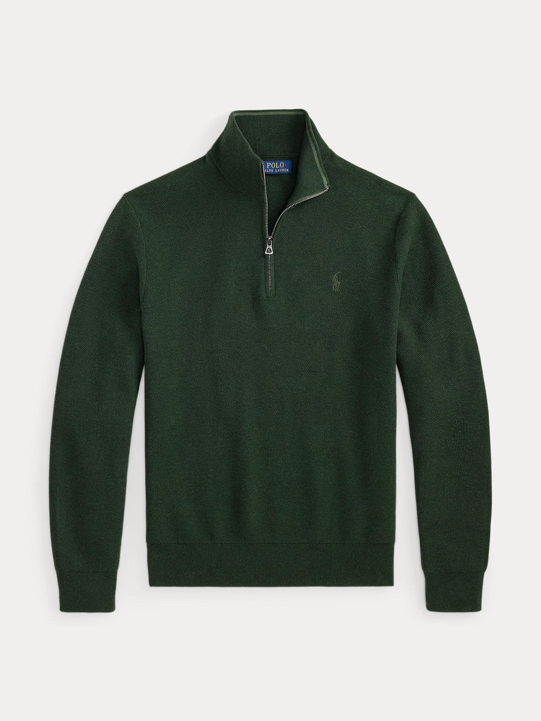 Mesh-Knit Cotton Quarter Zip Sweater
