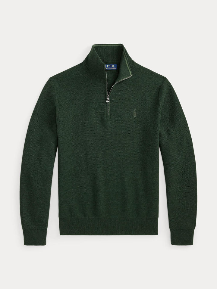 Mesh-Knit Cotton Quarter Zip Sweater