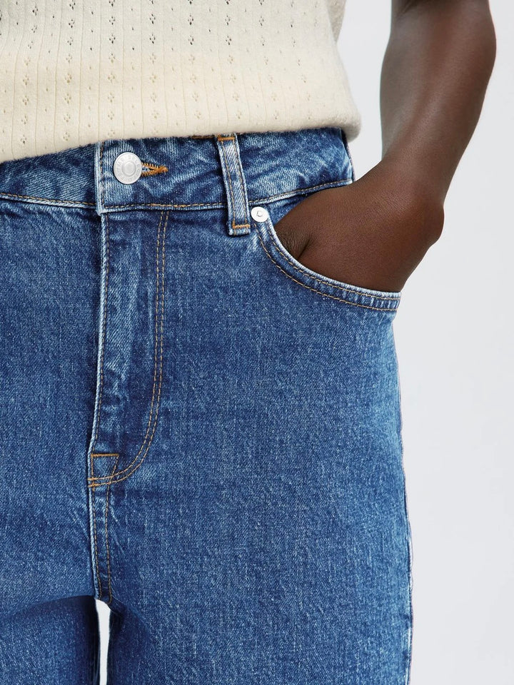 Slfkrista Hw Mid Blue Denim Shorts