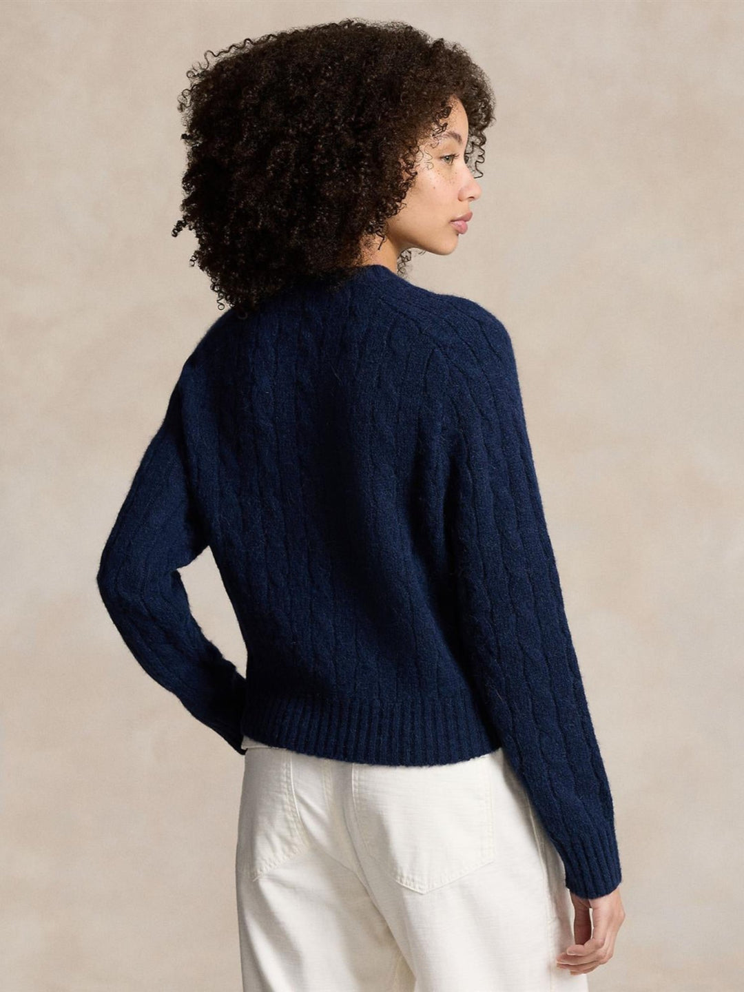 Cable knit wool neck sweater