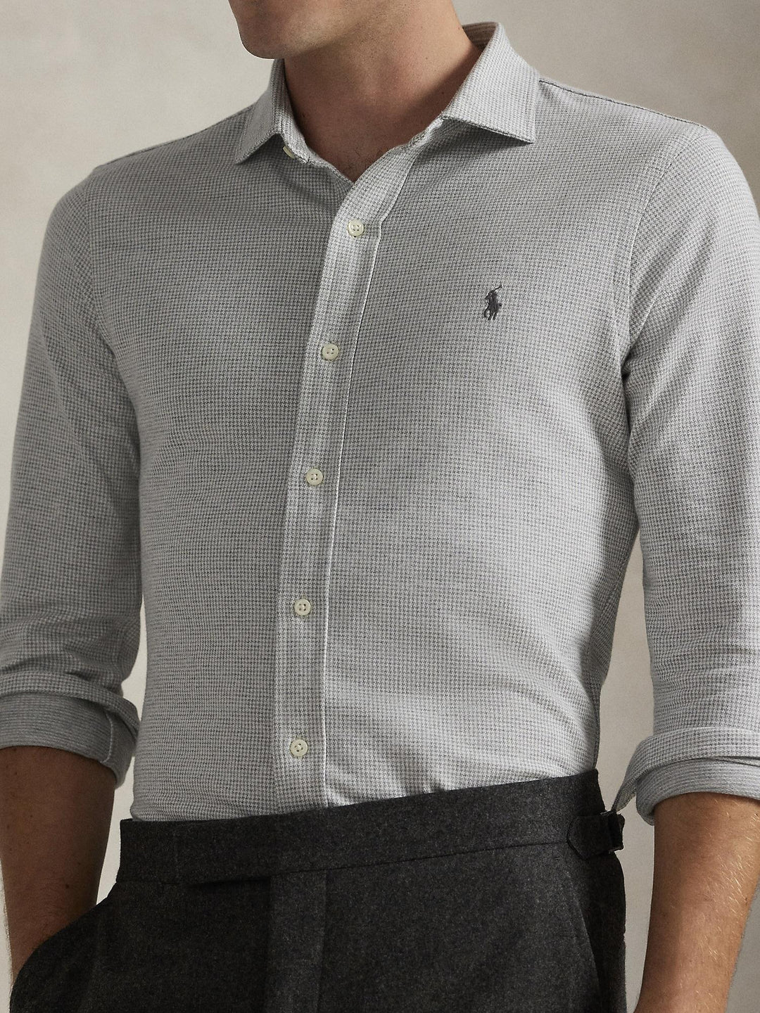 Houndstooth Jersey Spread-Collar Shirt