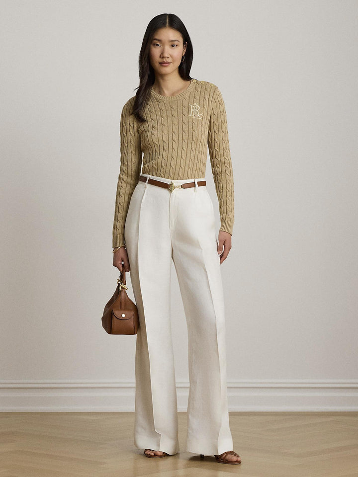 Button trim cable knit sweater
