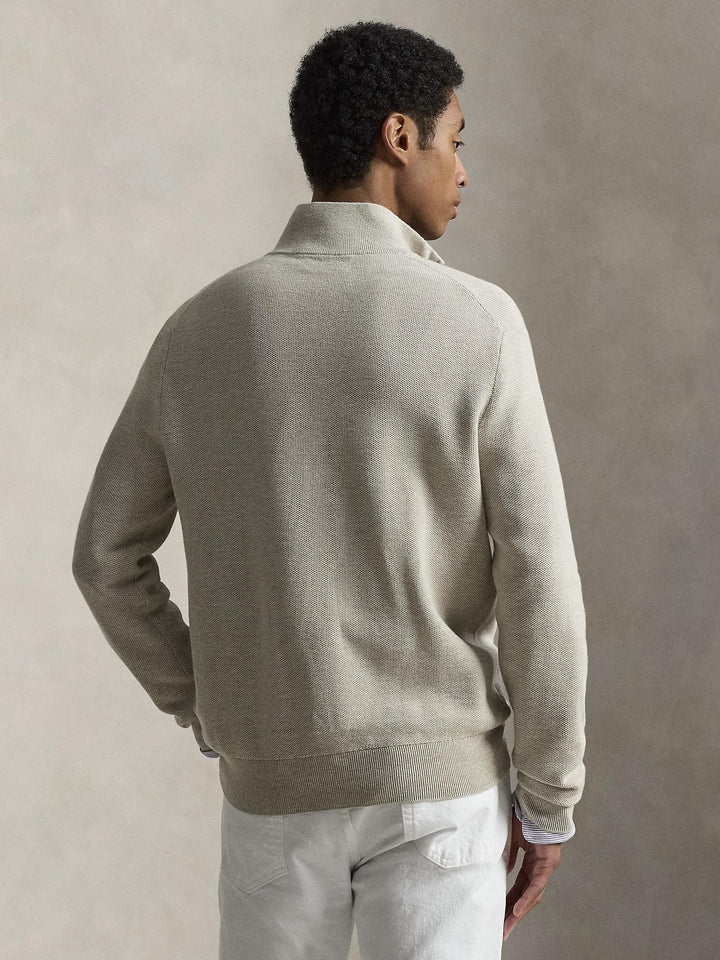 MESH KNIT COTTON QUARTER ZIP SWEATER
