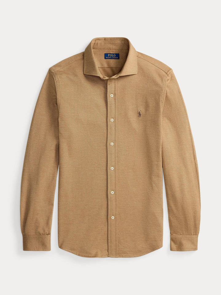 Herringbone jersey spread-collar shirt