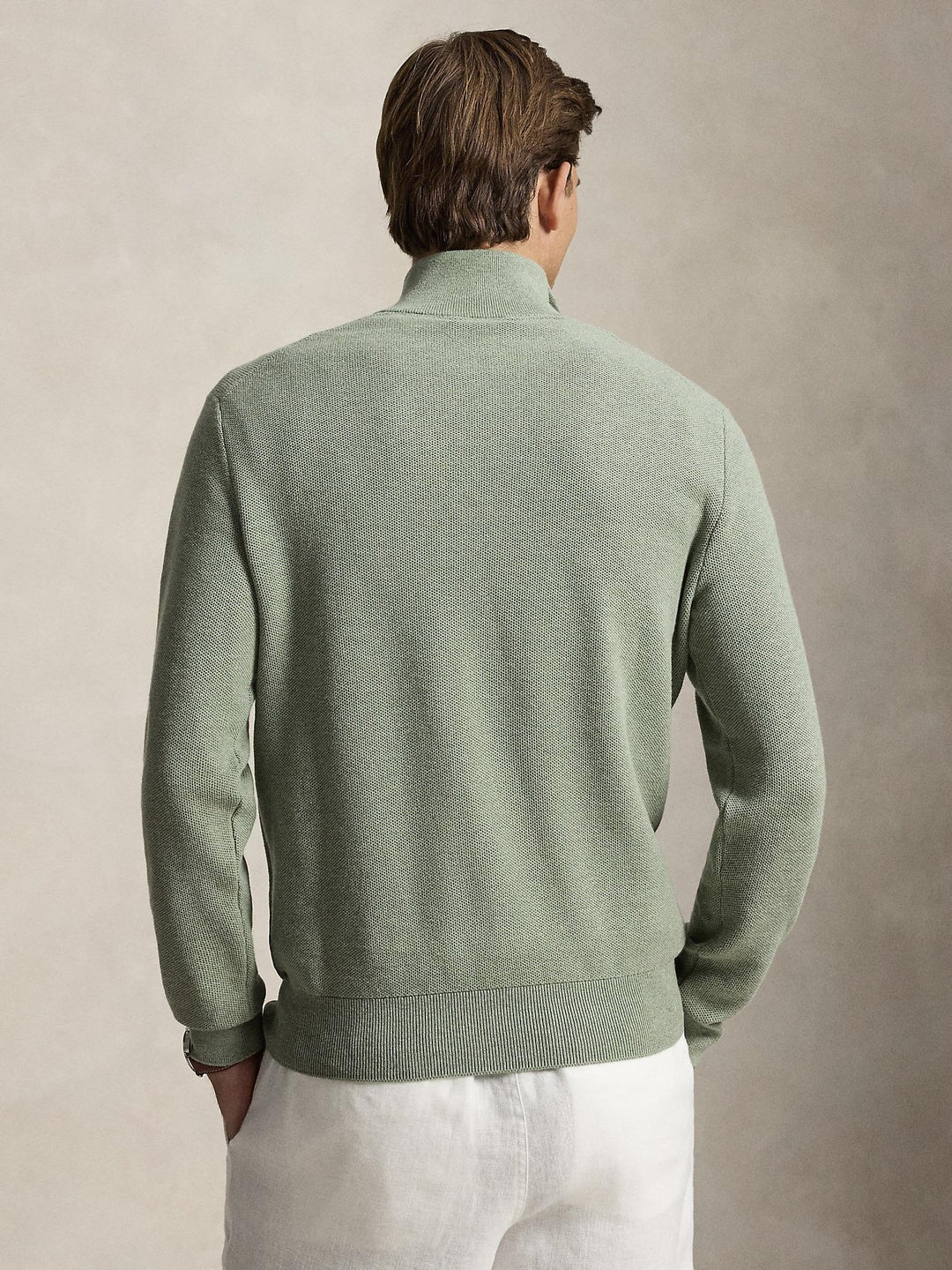 MESH KNIT COTTON QUARTER ZIP SWEATER