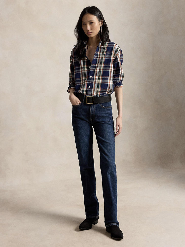 Relaxed fit plaid cotton shirt