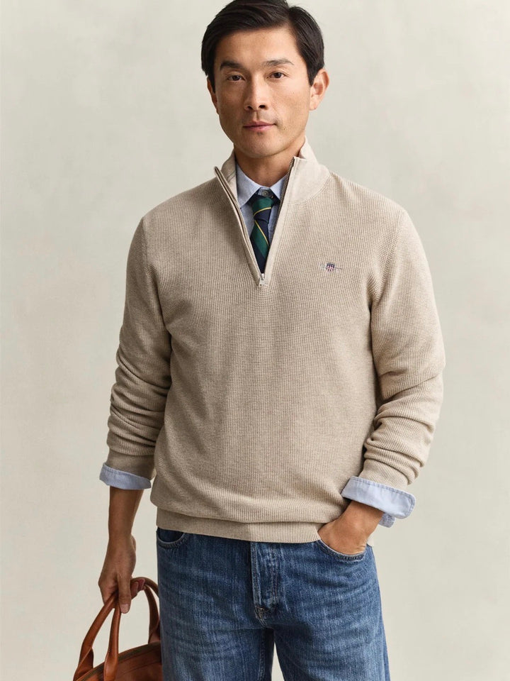 Micro Textured Cotton Half Zip