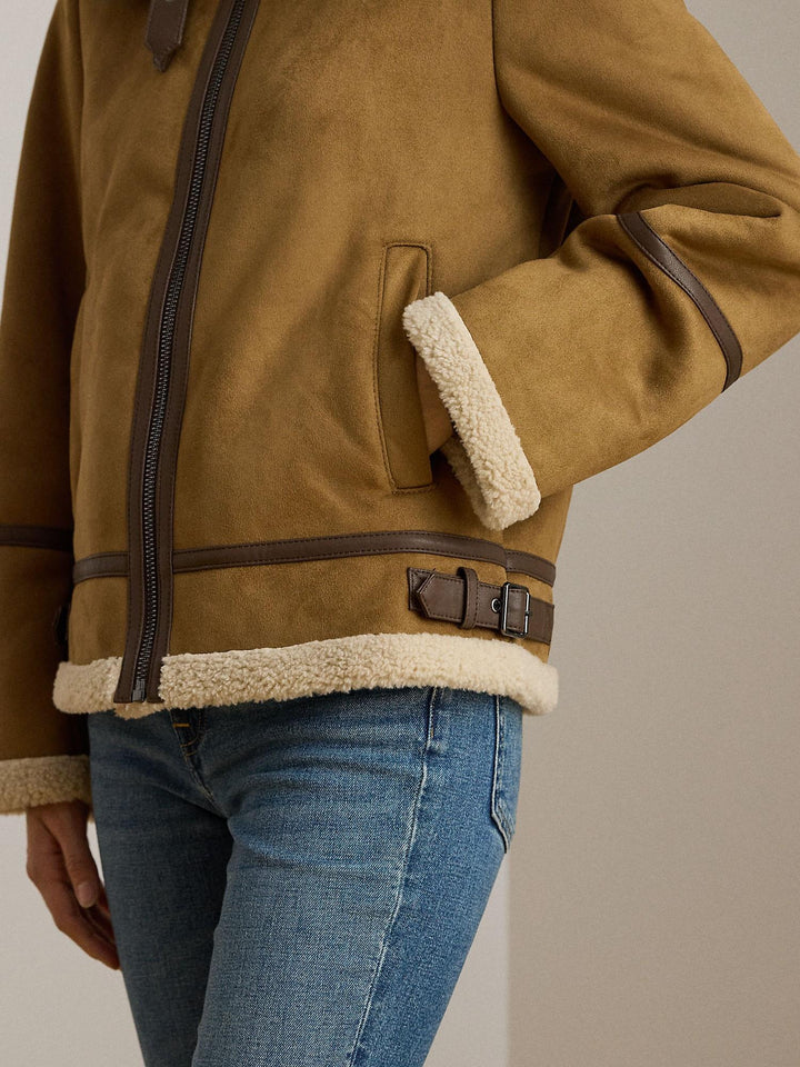Buckle Trim Faux Suede Jacket