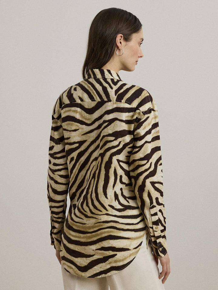 Relaxed Fit Zebra Print Linen Shirt