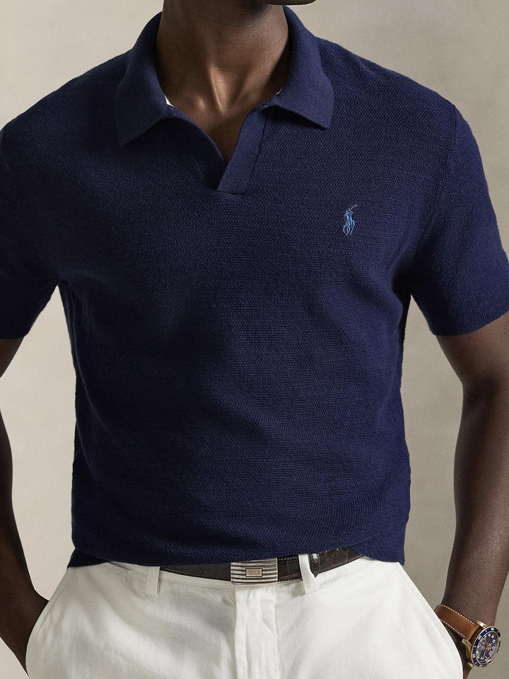 Cotton linen polo sweater