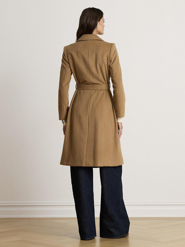 Belted wool blend wrap coat