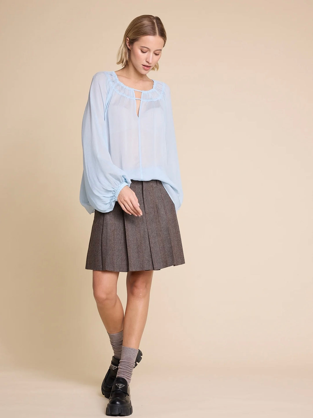 School 25 wool check skirt