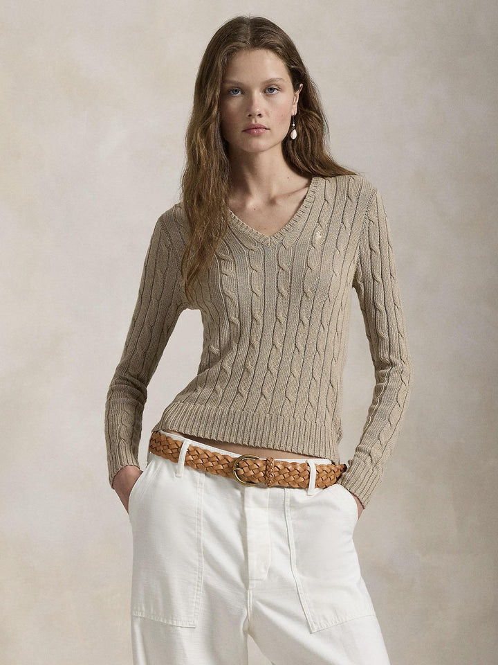 Cable knit v neck sweater