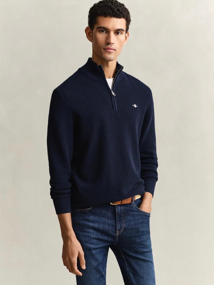Micro Textured Cotton Half Zip