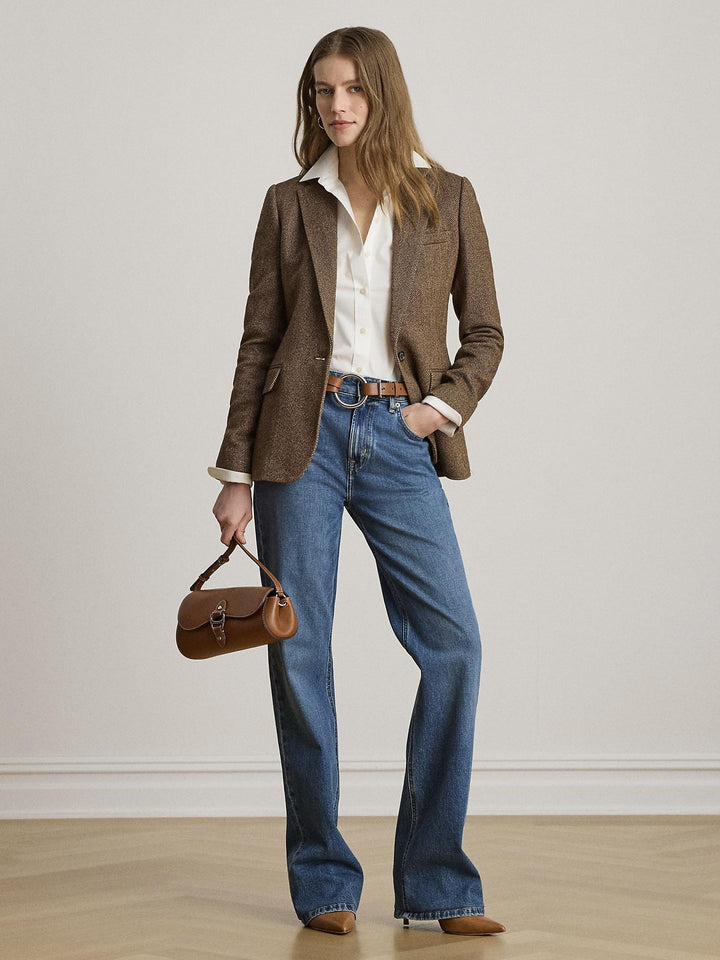 Cotton Blend Herringbone Blazer