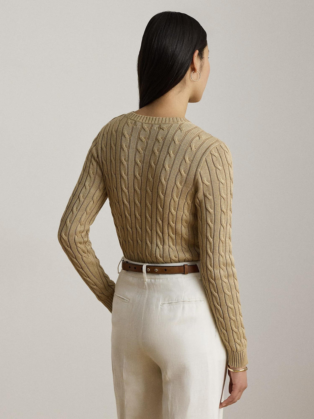 Button trim cable knit sweater