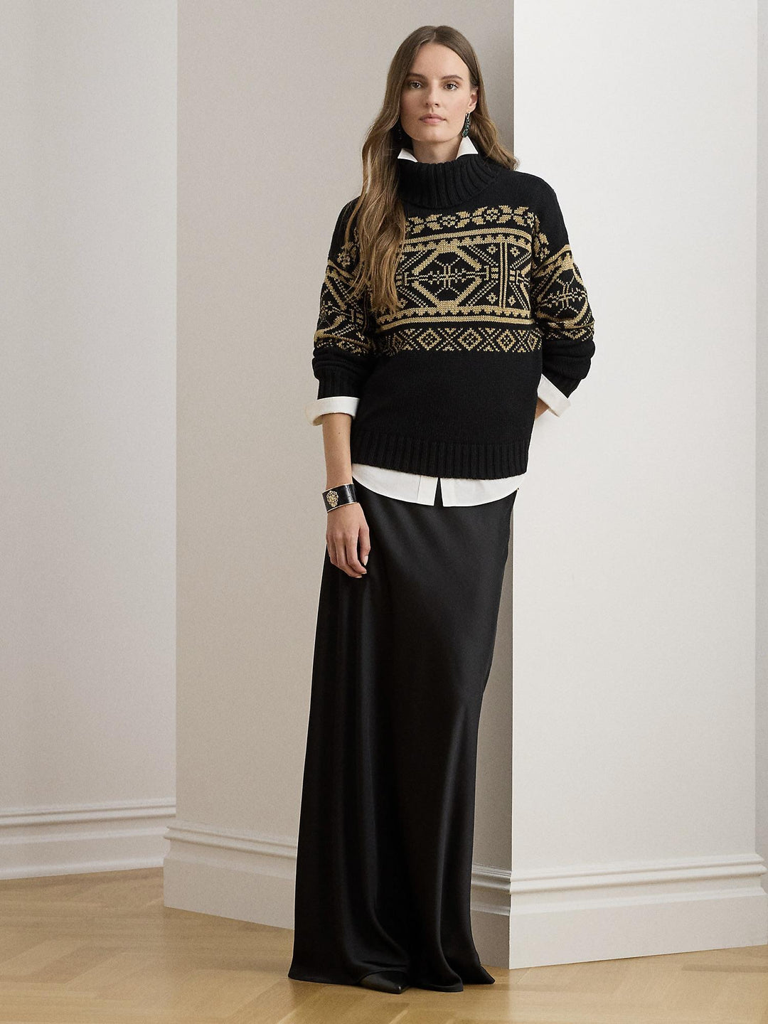 Fair Isle Wool Blend Turtleneck Sweater