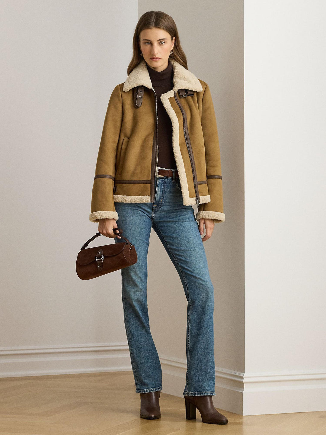 Buckle Trim Faux Suede Jacket