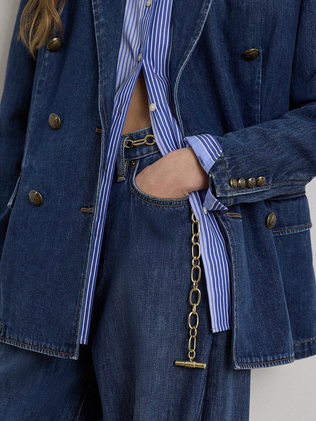 Double breasted denim blazer
