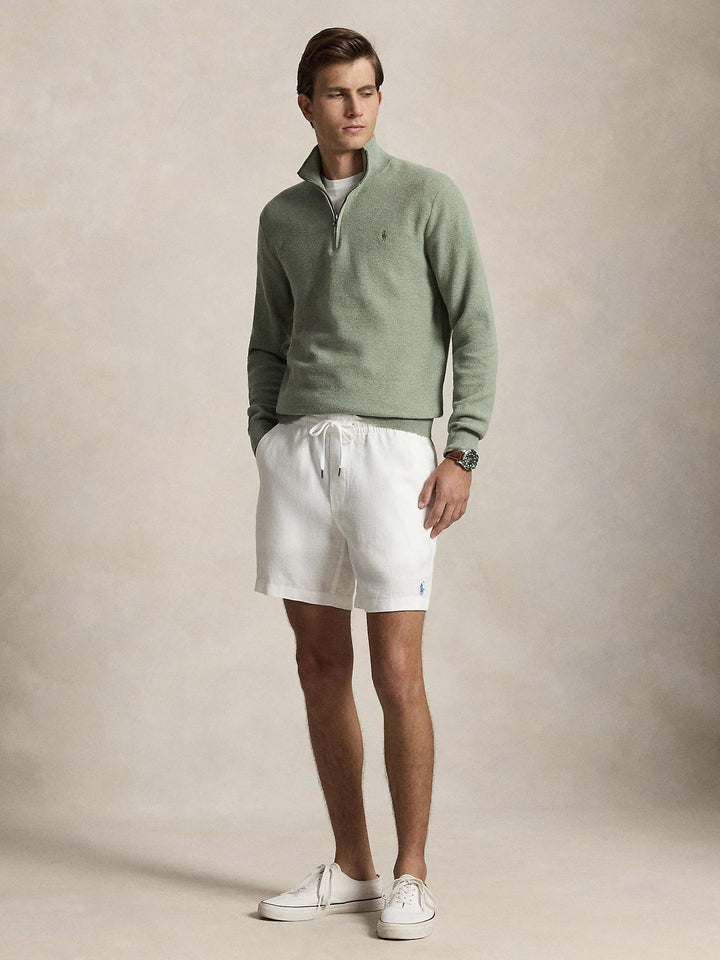MESH KNIT COTTON QUARTER ZIP SWEATER