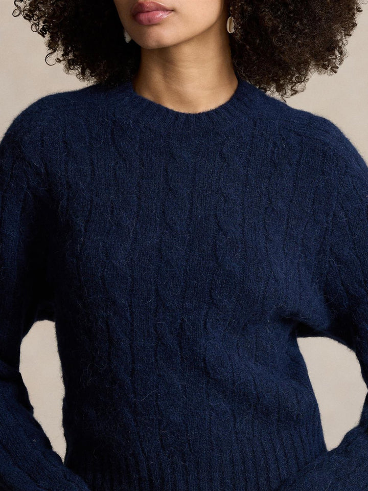 Cable knit wool neck sweater