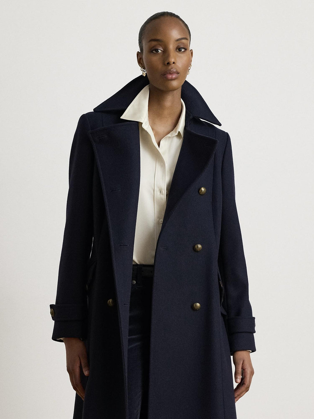 Wool-blend twill coat
