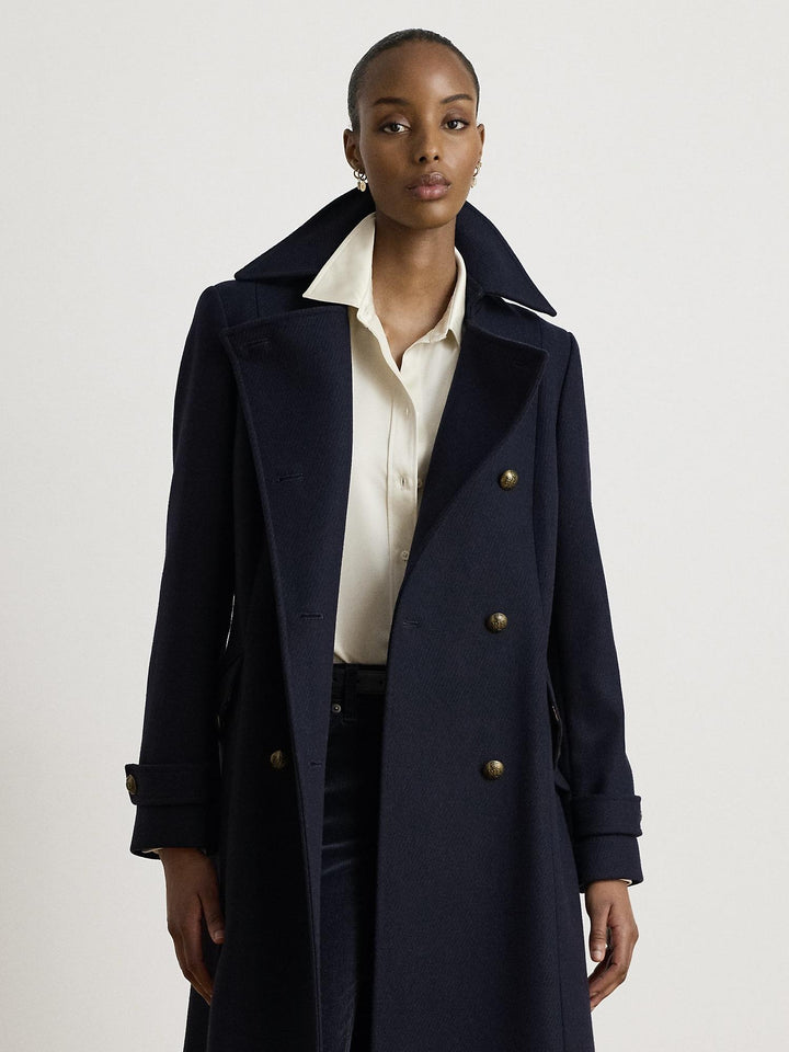 Wool-blend twill coat