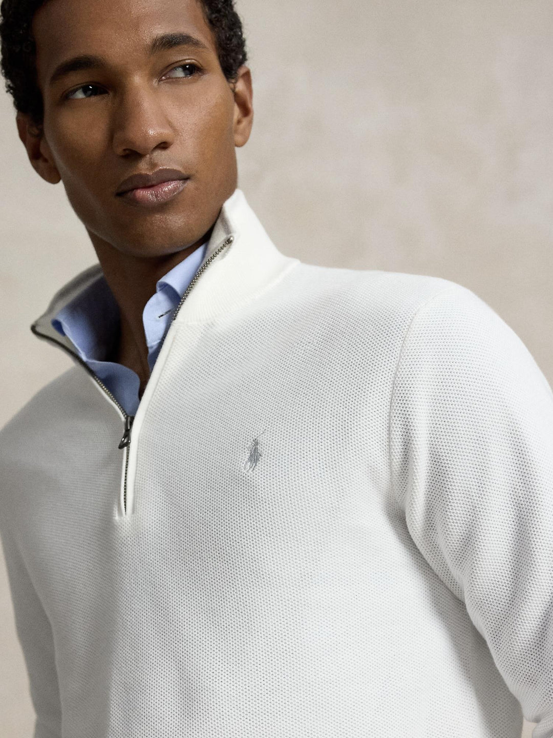 KNIT COTTON QUARTER ZIP SWEATER