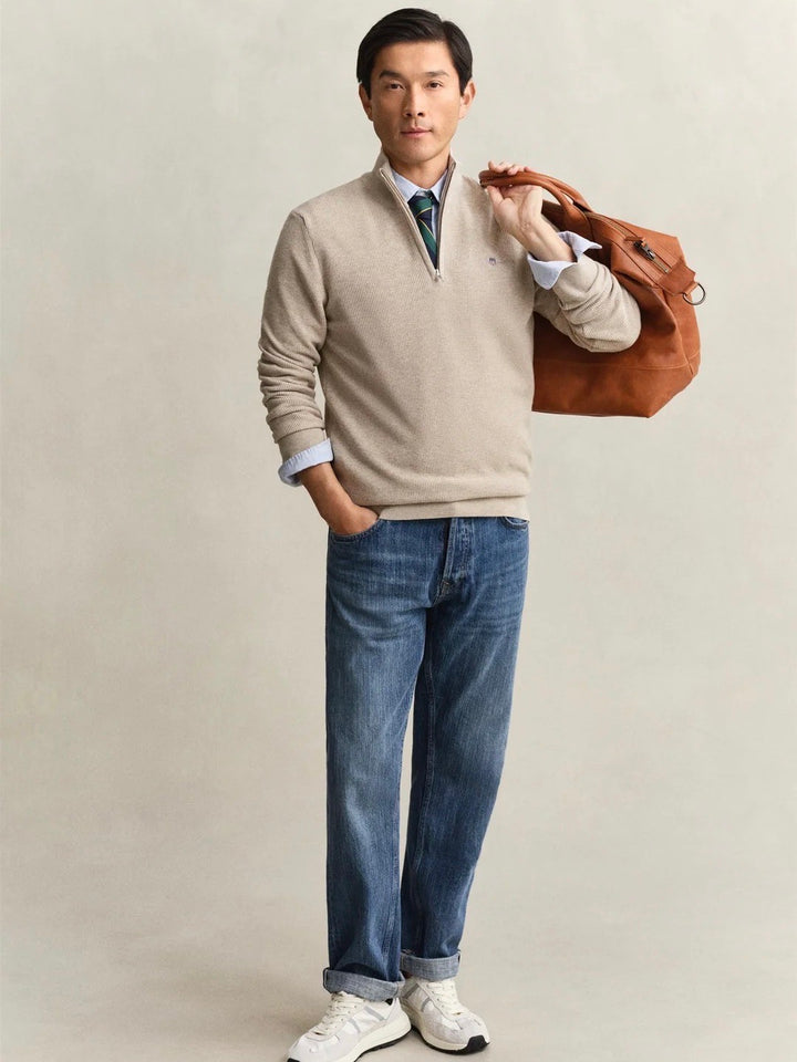 Micro Textured Cotton Half Zip
