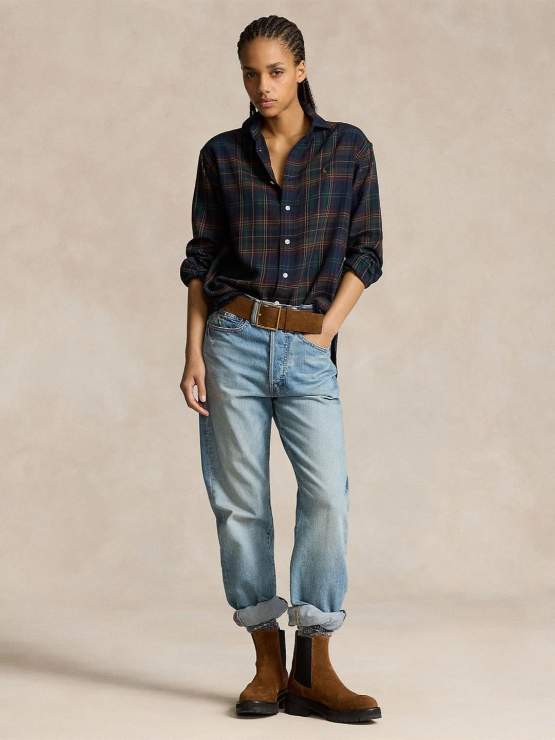 Relaxed fit plaid cotton shirt