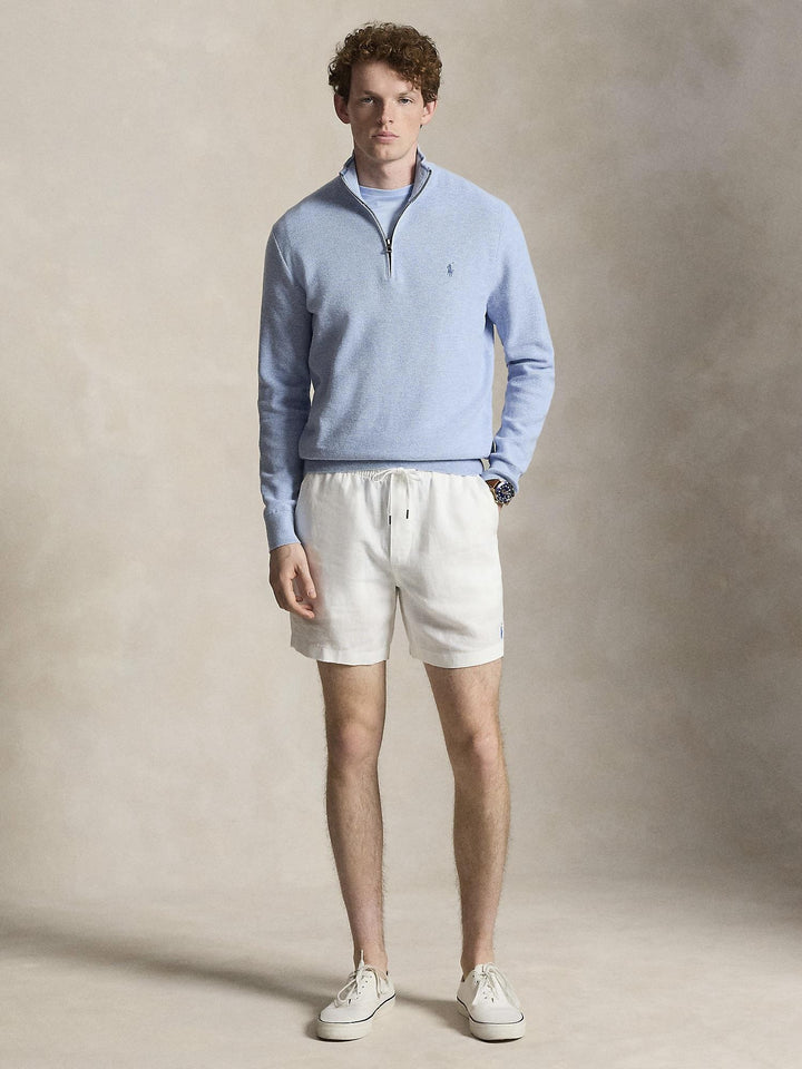 MESH KNIT COTTON QUARTER ZIP SWEATER