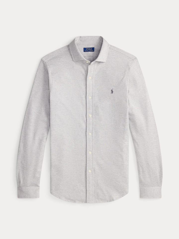 Houndstooth Jersey Spread-Collar Shirt