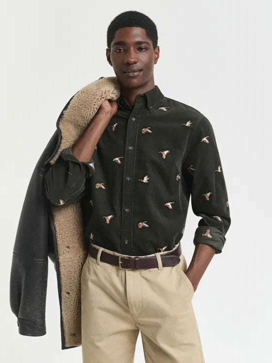 Embroidered cord shirt
