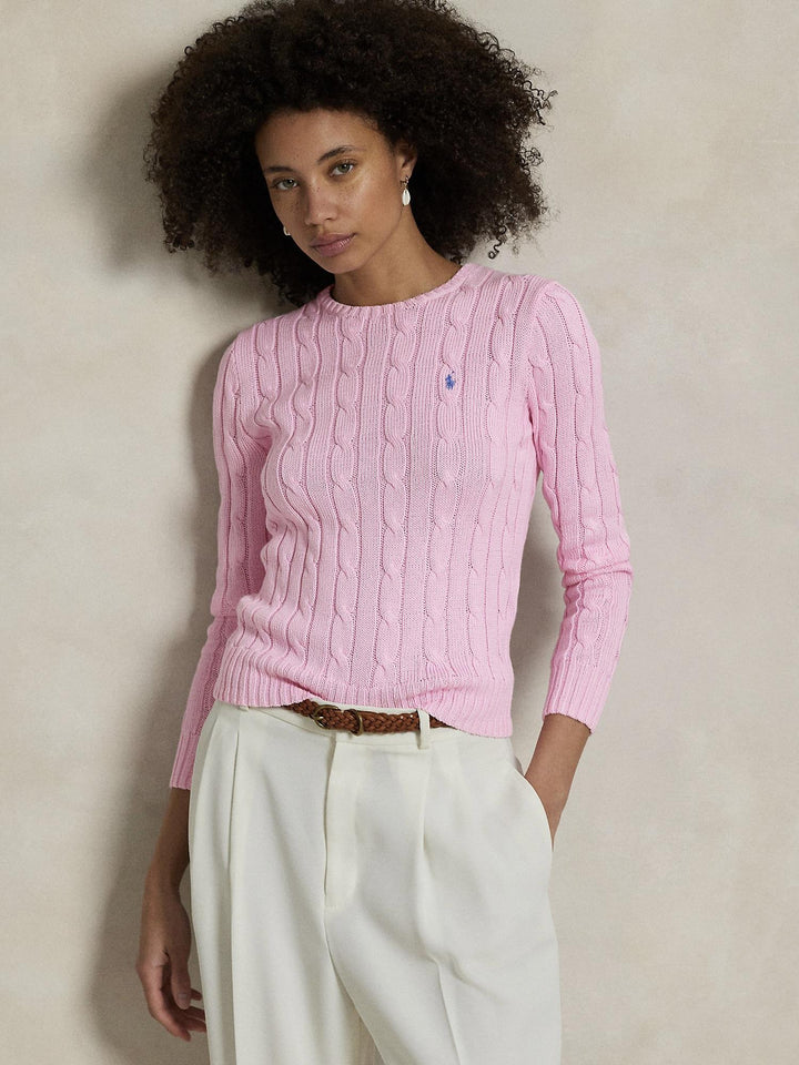 Cable knit cotton crewneck