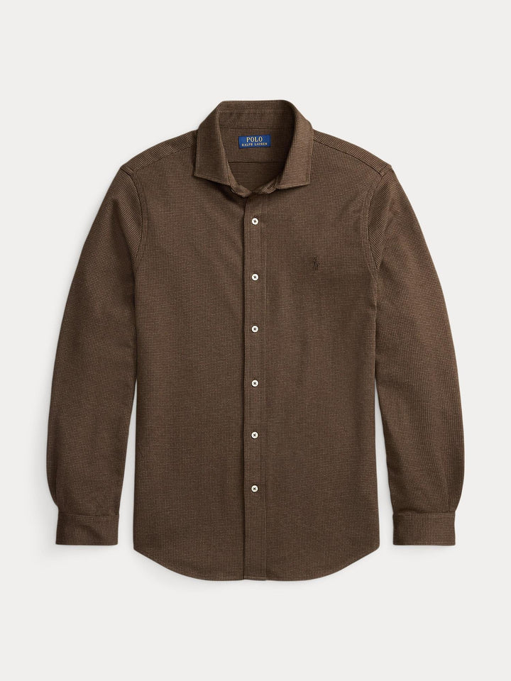 Houndstooth Jersey Spread-Collar Shirt