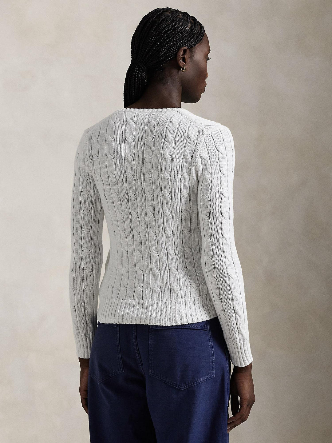 Cable knit cotton v-neck