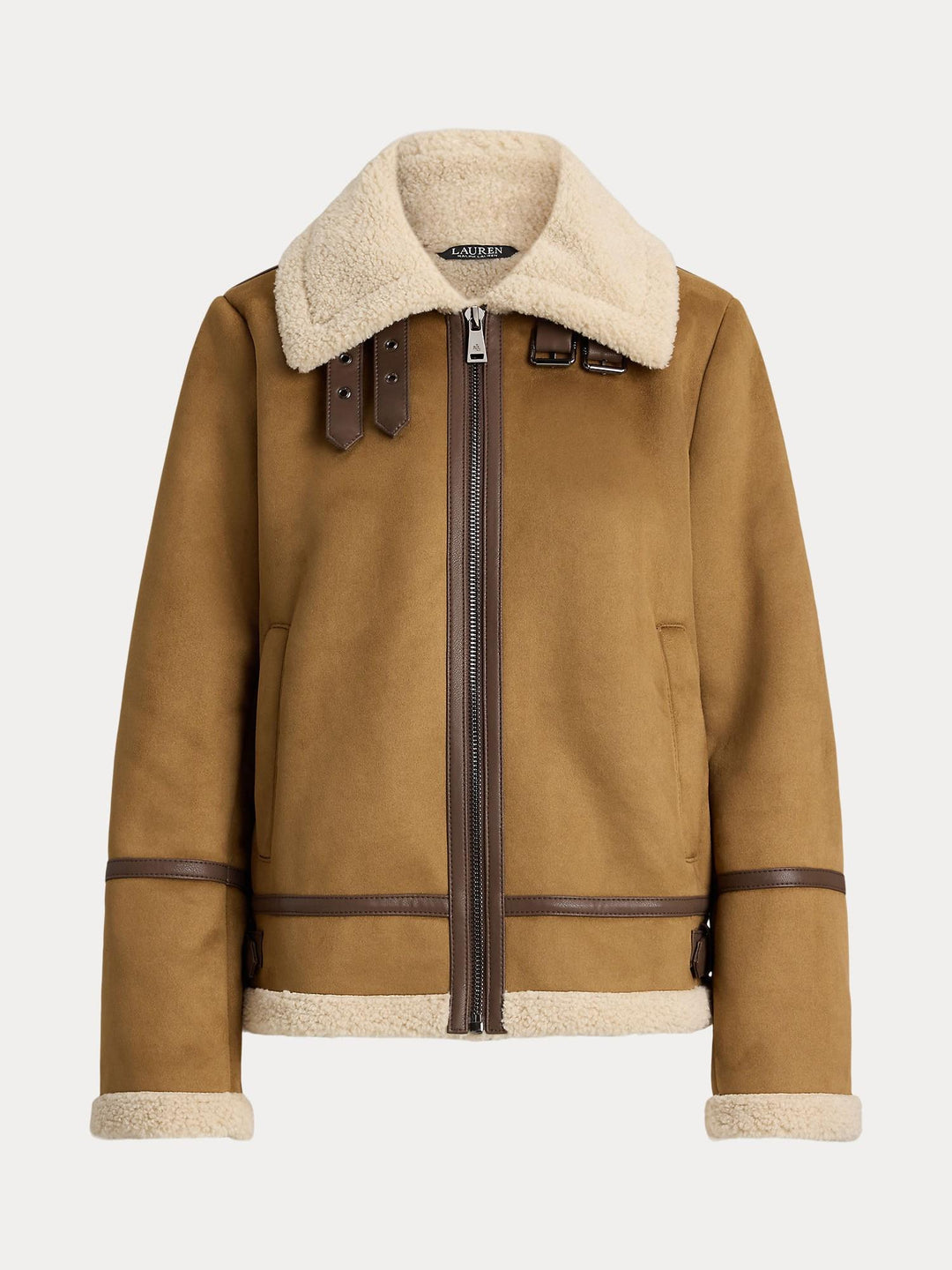 Buckle Trim Faux Suede Jacket