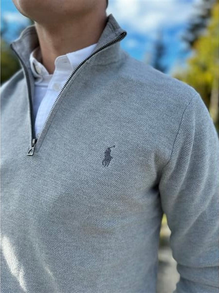 Mesh Knit Cotton Quarter Zip Sweater
